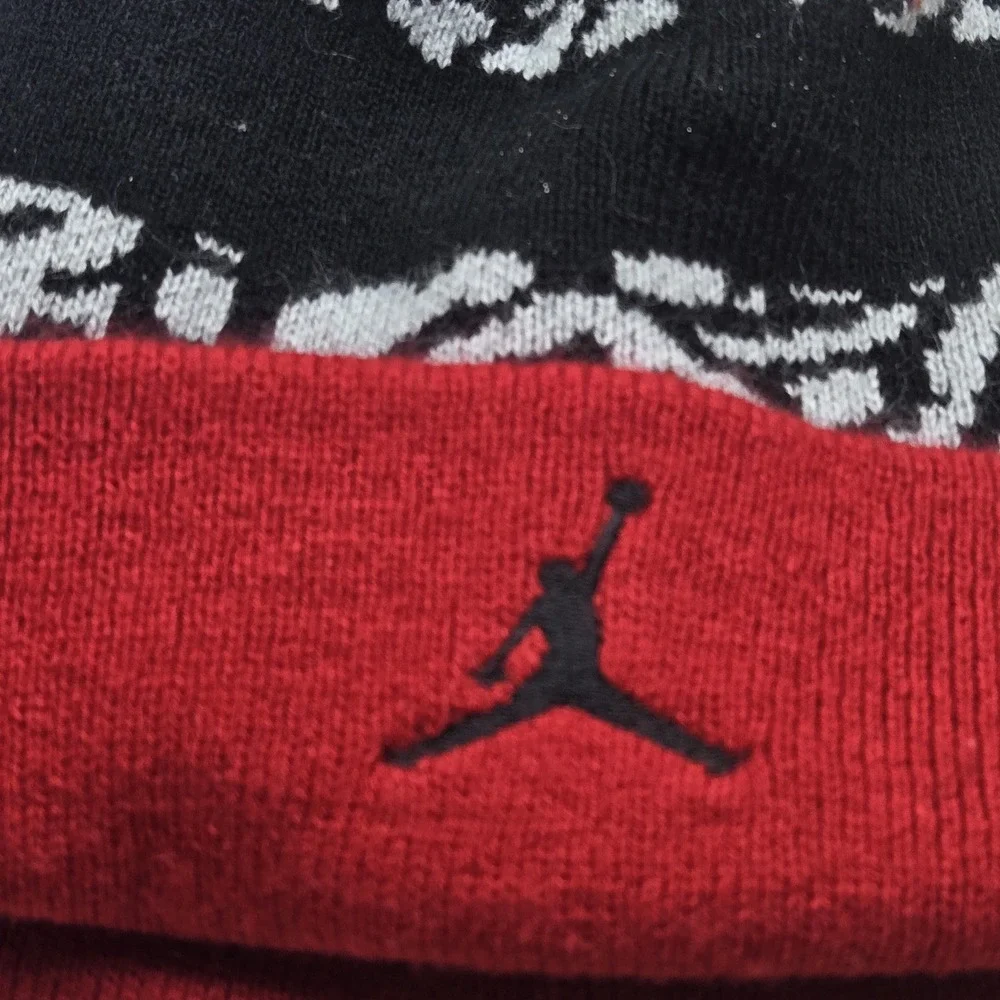 Jordan Boys Beanie YOUTH Red Pom Logo Jumpman Foldover Knit